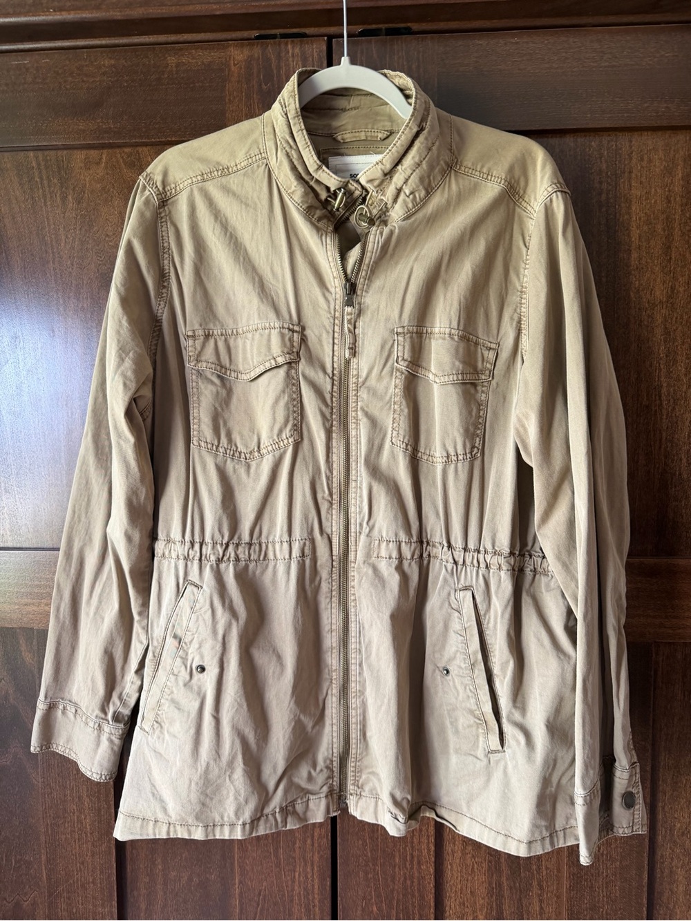 Sonoma Women's Tan Utility Jacket with Zip Front